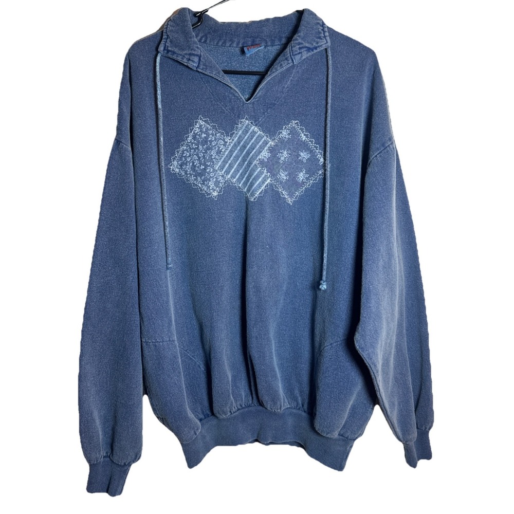 Vintage WEK USA Blue Cotton Hoodie Embroidered‎ 90s Pullover XL Mens